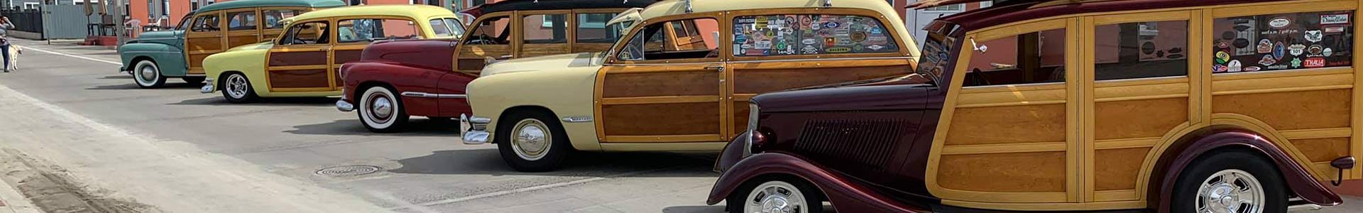 lineup of woodie cars